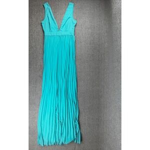 Lulus Dress Small Turquoise Exclusive Ciao Bella Pleated Deep V Maxi Formal Gown